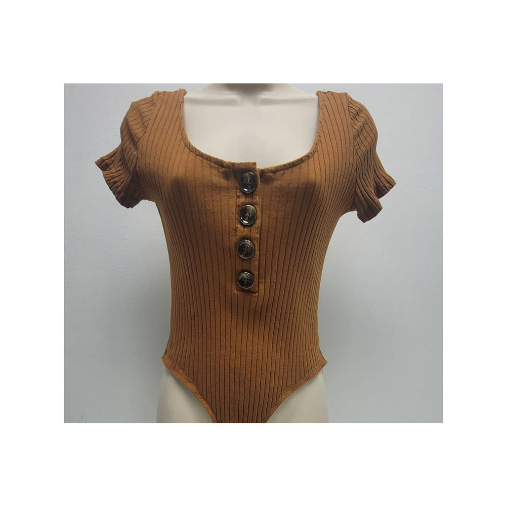 Body Suit Brown  Heart & Hips Size Medium - Short Sleeves